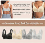 Ribbed Texture Front-Closure Wireless Bra with Wide Shoulder Straps