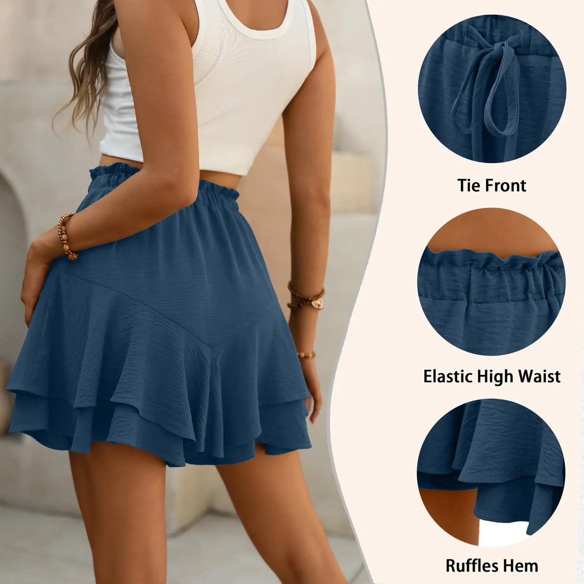 High Waist Flowy Tiered Skort with Ruffle Layers A-Line Silhouette