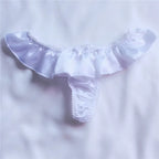 Romantic Glossy Pink Ruffled Thong Panty with Delicate String Back