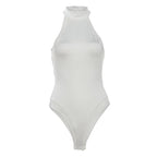 Halter Neck Mesh Panel Bodycon Bodysuit for Alternative Gothic Styling