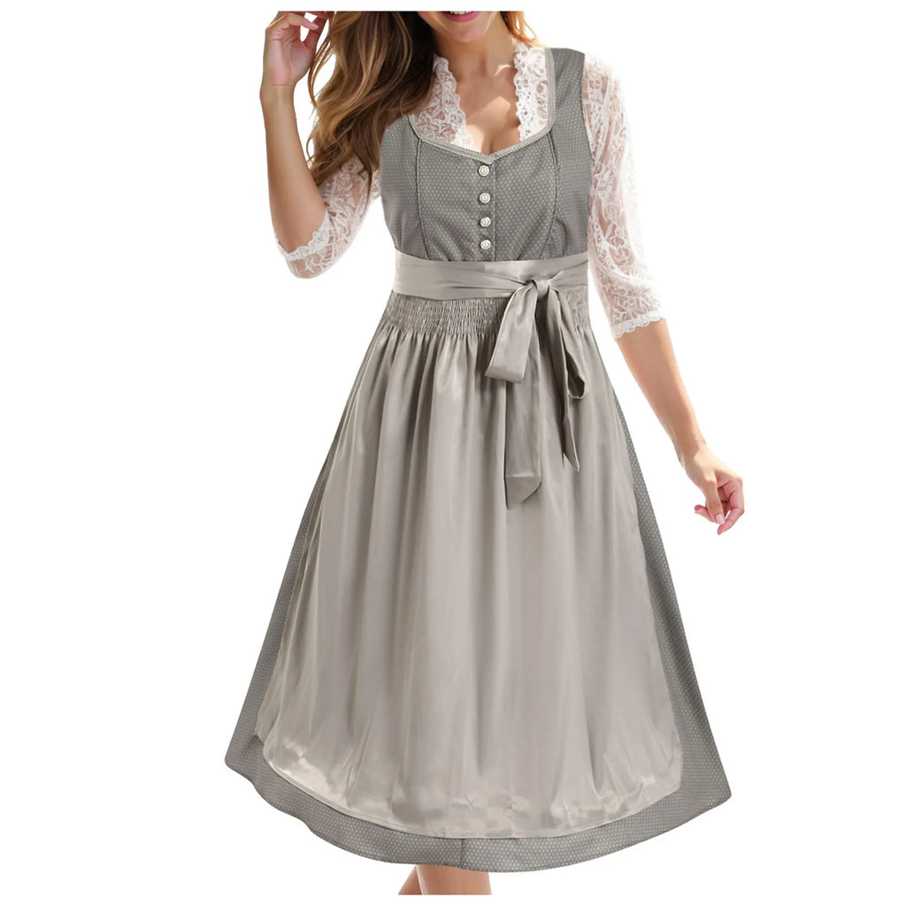 Vintage Inspired Lace Up Bodice Cottagecore Alternative Midi Dress