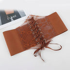 Floral Embroidered Lace-Up Waist Corset Belt with Structured Wide Fit