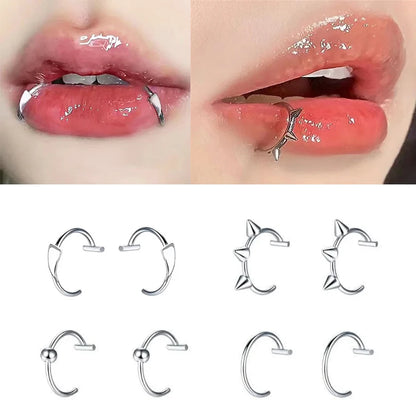 Punk Clip On Lip and Nose Ring Set for Alternative Looks
