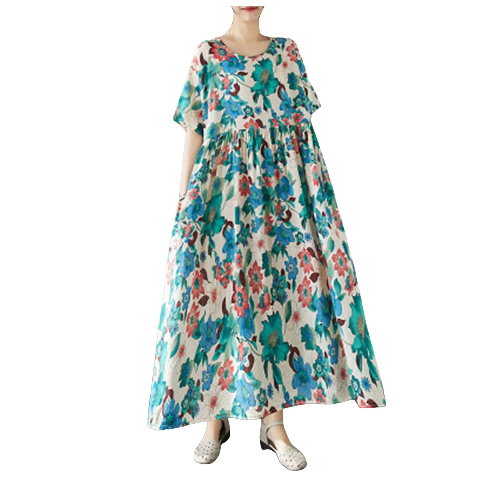 Boho Pleated Maxi Dress with Relaxed Silhouette for Everyday Styling