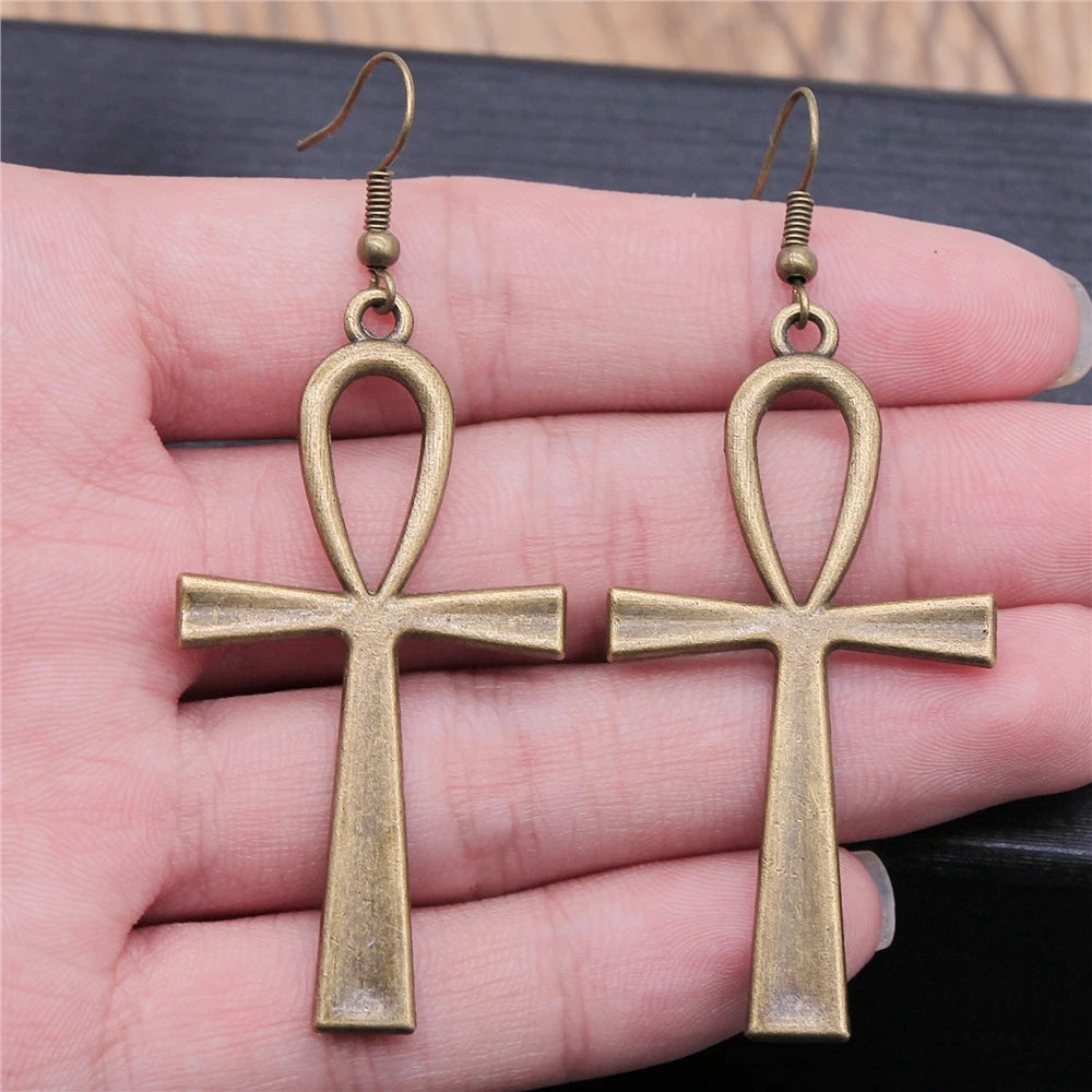 Ankh Drop Earrings Gothic Alternative Statement Fashion Jewelry