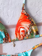 Vibrant Tropical Floral Print String Bikini Set with Sliding Triangle Top
