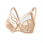 Elegant Sheer Mesh Underwire Minimizer Bra with Strappy Center Detailing
