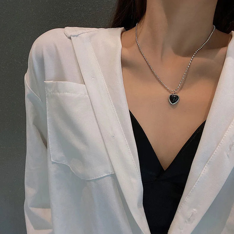 Black Heart Pendant Necklace Dark Feminine Alternative Fashion Jewelry
