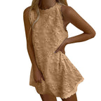 Textured Floral Lace A Line Mini Dress with Sleeveless Summer Silhouette