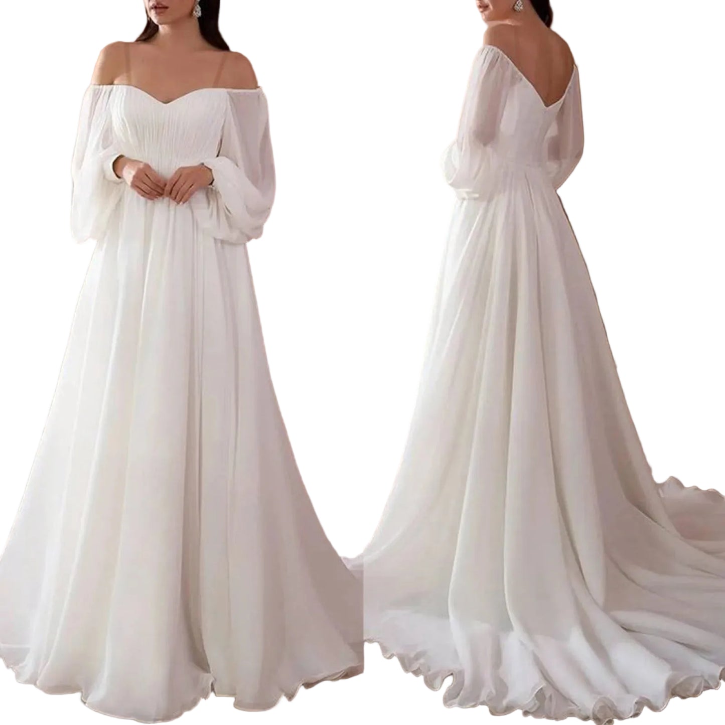 Flowing Off Shoulder Chiffon Alternative Bridal Inspired Maxi Gown