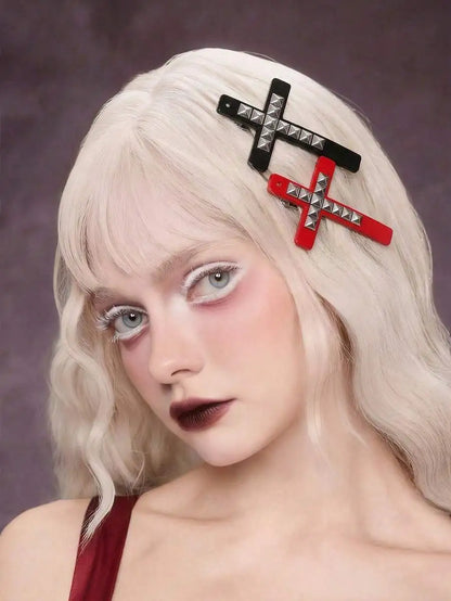 Gothic Lace Cross Hair Clips Y2K Alternative Statement Hair Accessories