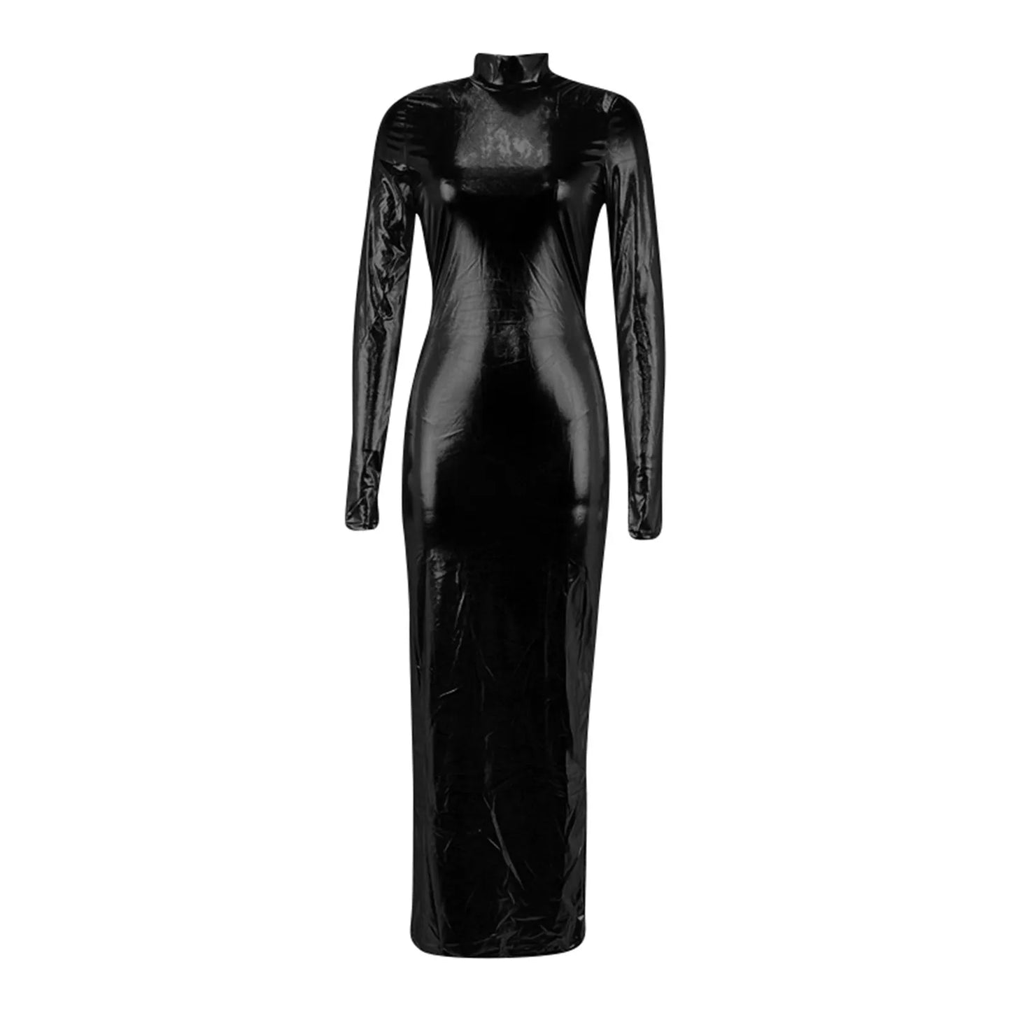 High Neck Sculpted Bodycon Maxi Dress with Dark Alternative Glamour Aesthetic