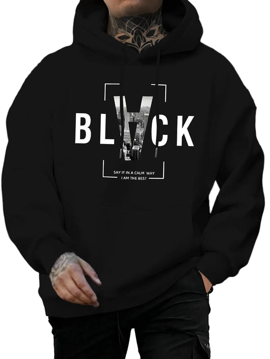 Typography Graphic Heavyweight Pullover Hoodie for Modern Streetwear and Casual Layering