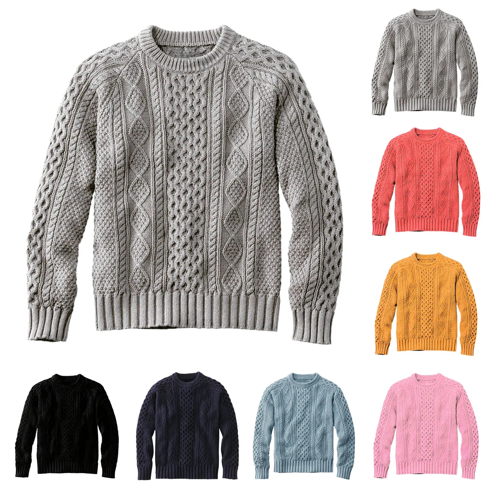 Men's Cable Knit Crew Neck Contemporary Relaxed Fit Sweater Pullover