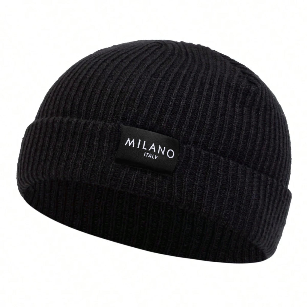 Minimalist Ribbed Polyester Knit Beanie with Woven Patch for Casual Streetwear Everyday Style