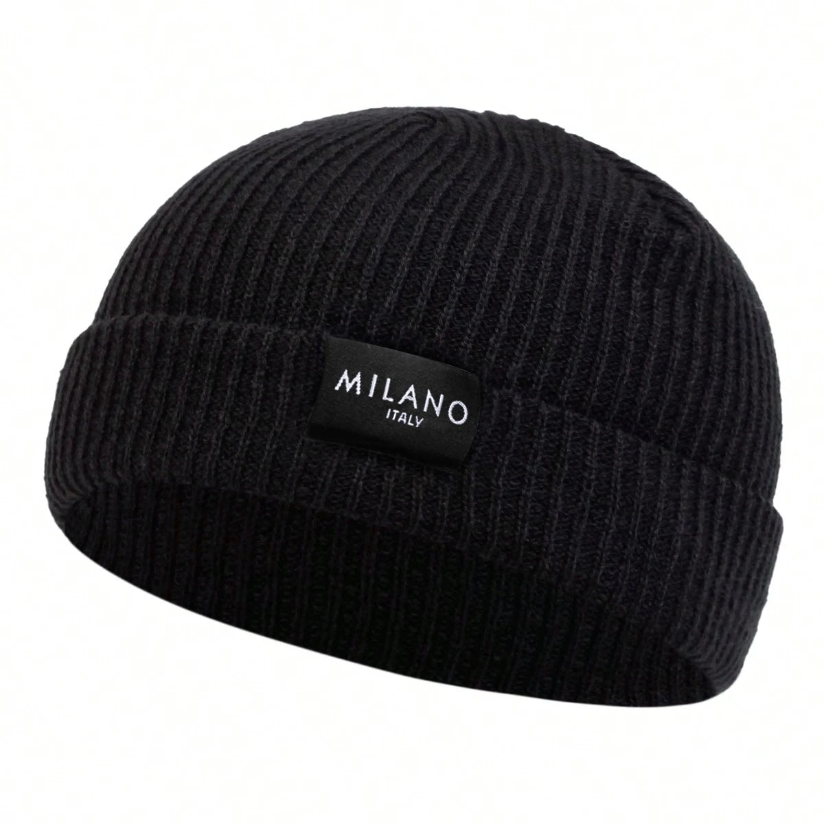 Minimalist Ribbed Polyester Knit Beanie with Woven Patch for Casual Streetwear Everyday Style
