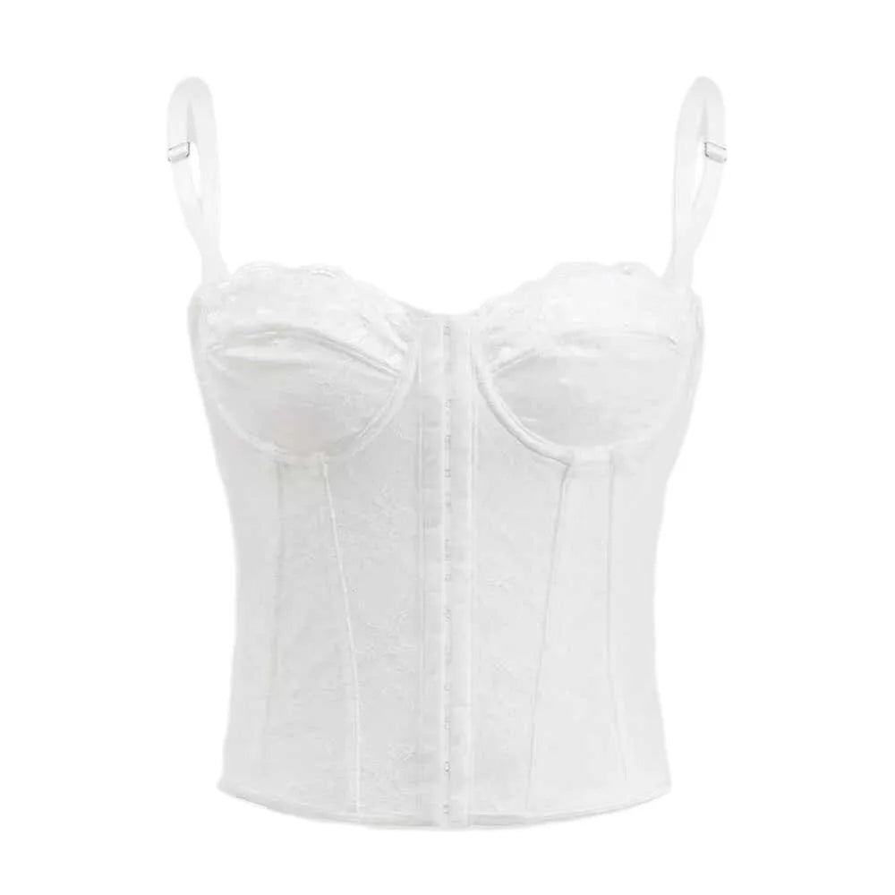 Floral Lace Camisole Corset with Front Hook Closure and Delicate Straps