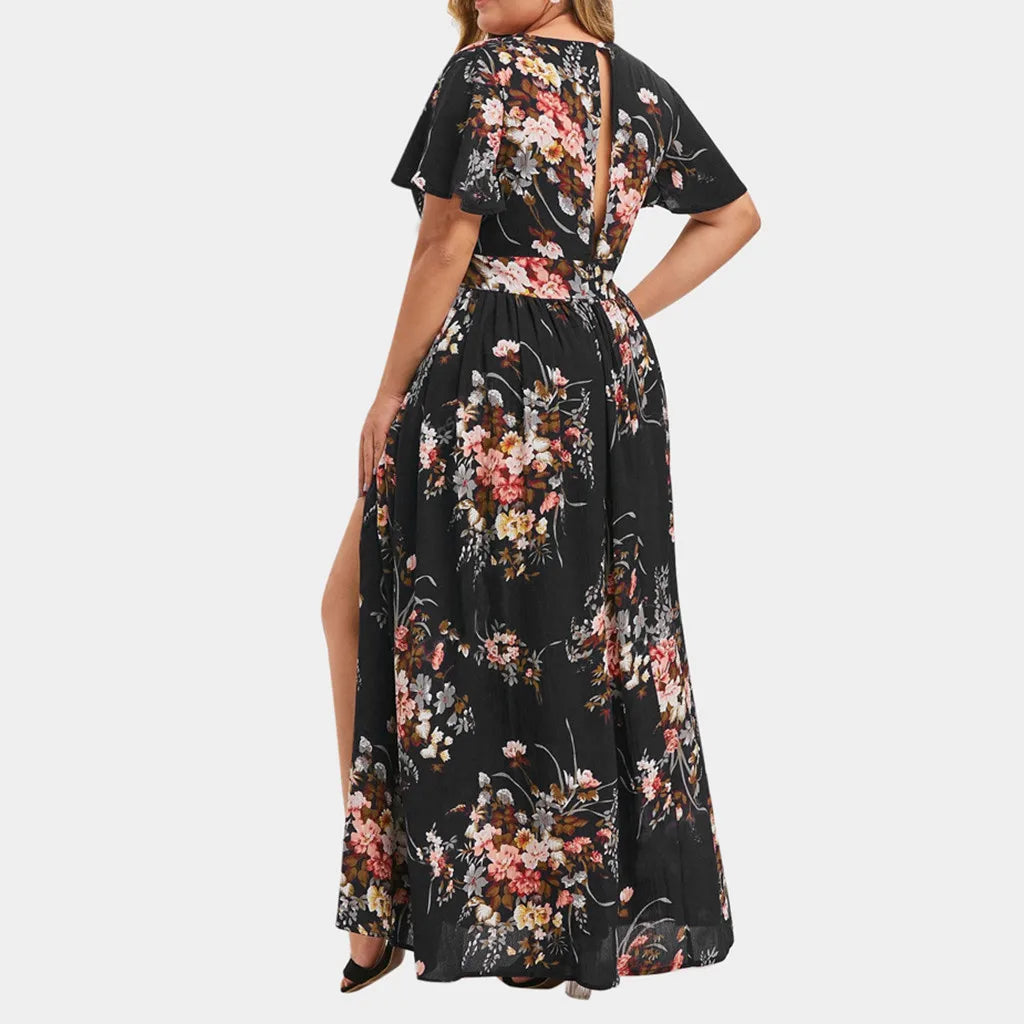 Romantic Floral Wrap Front Alternative Fashion Maxi Dress