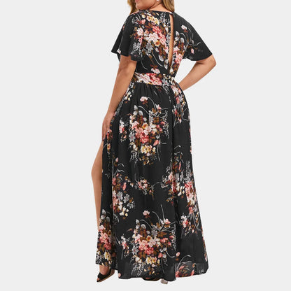 Romantic Floral Wrap Front Alternative Fashion Maxi Dress