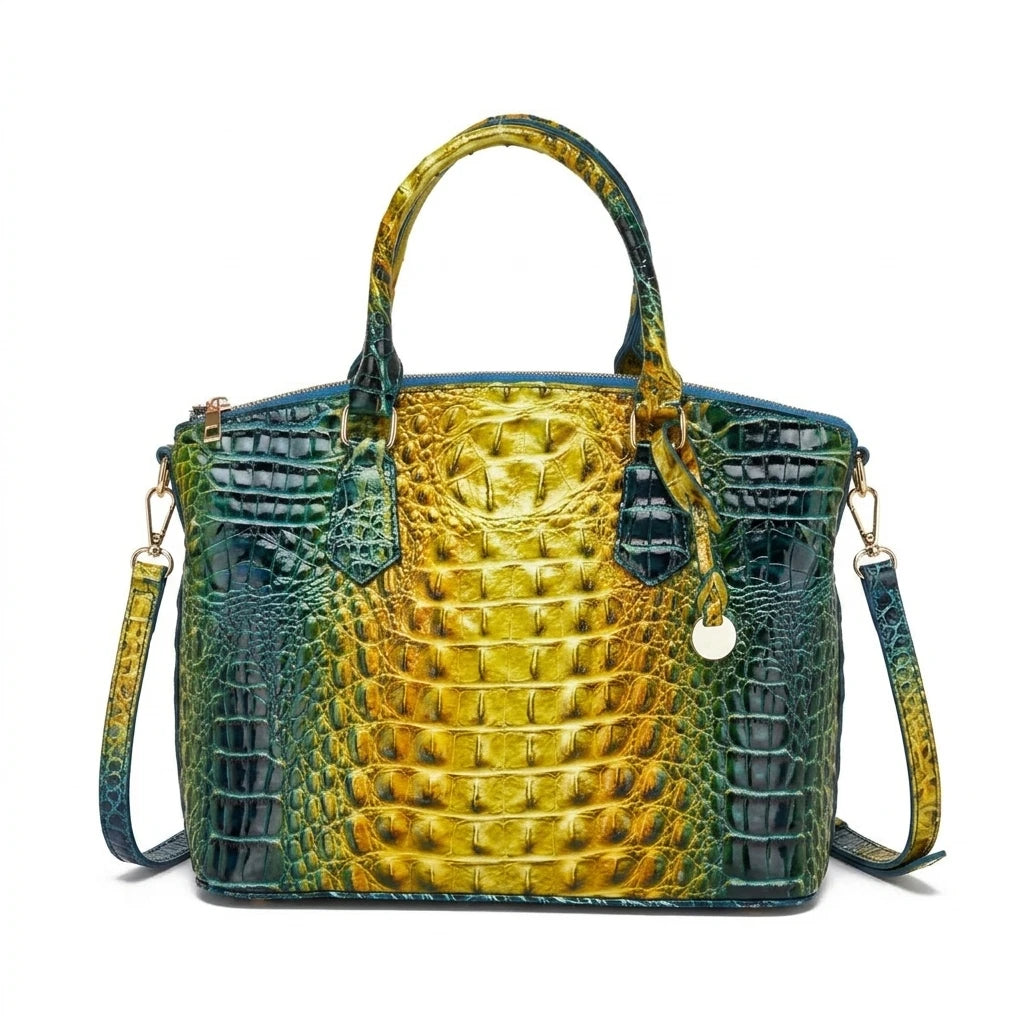 Embossed Dome Satchel Bag with Top Handle and Detachable Shoulder Strap