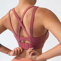 Mauve Criss-Cross Back Sports Bra with Keyhole Detail and Adjustable Band