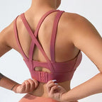 Mauve Criss-Cross Back Sports Bra with Keyhole Detail and Adjustable Band