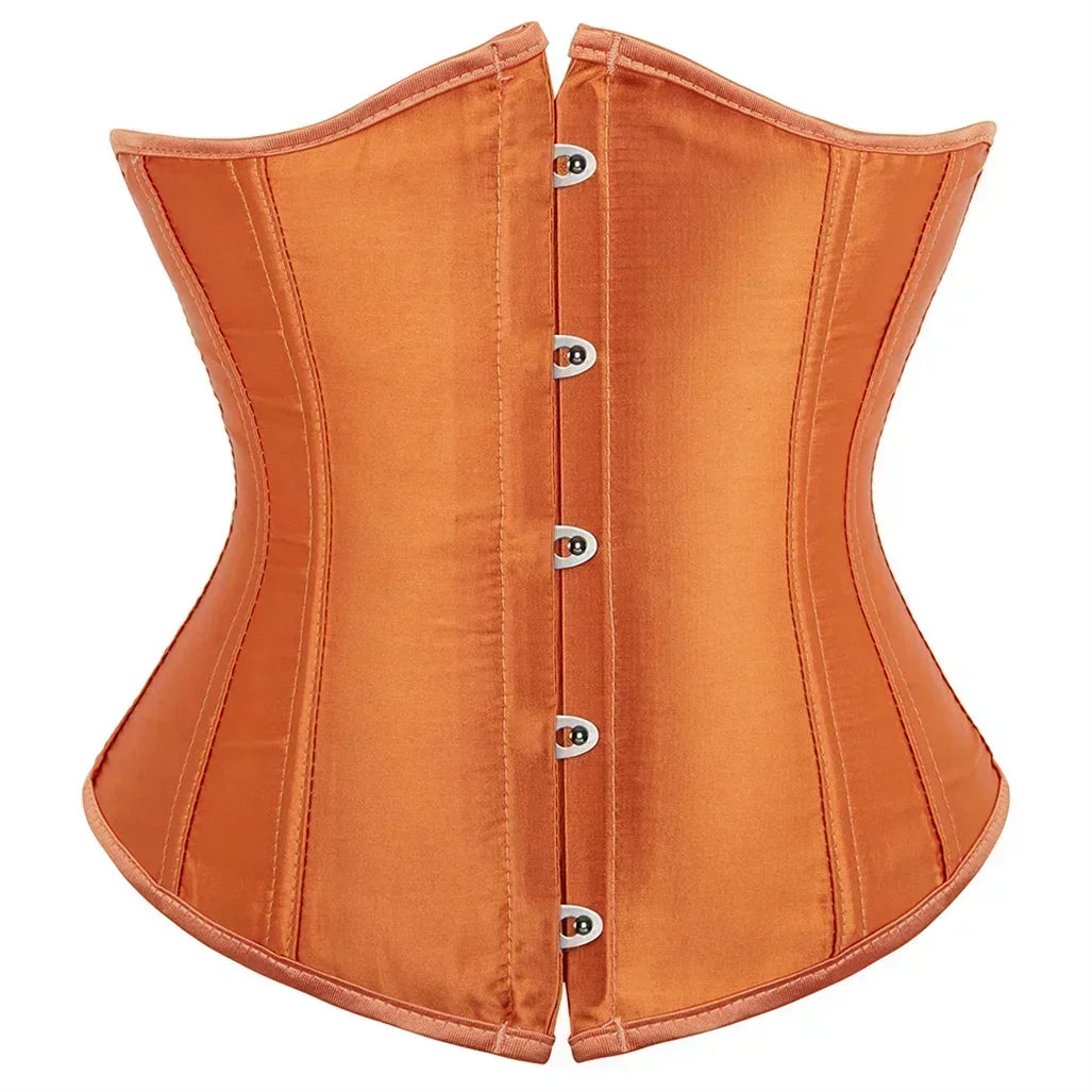 Satin Underbust Corset with Busk Front Closure and Structured Waist Silhouette
