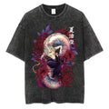 Vintage Washed Oversized Graphic Tee with Mystical Serpentine Art Illustration