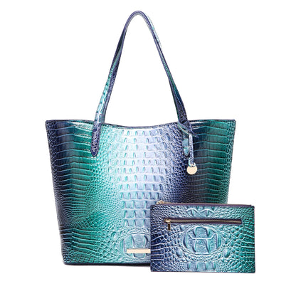 Croc Embossed Bucket Tote Bag with Matching Wristlet Large Capacity Shoulder Handbag