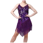 Dazzling White Sequin and Tassel Fringe Mini Dress with V-Neckline