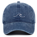 Vintage Washed Curved Brim Baseball Cap with Minimal Wave Embroidery for Casual Streetwear Style