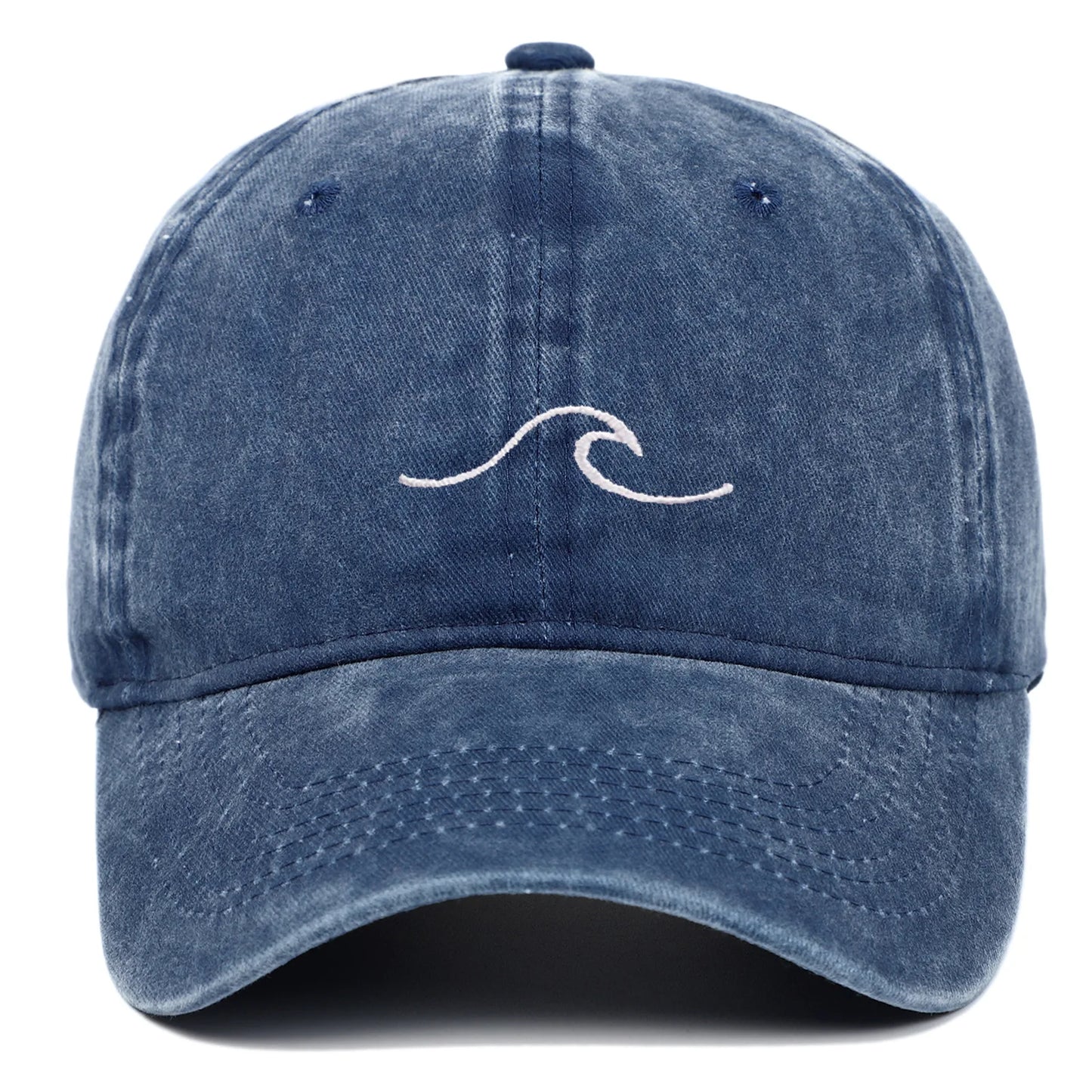 Vintage Washed Curved Brim Baseball Cap with Minimal Wave Embroidery for Casual Streetwear Style
