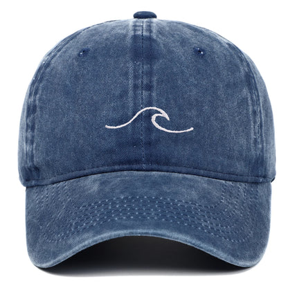 Vintage Washed Curved Brim Baseball Cap with Minimal Wave Embroidery for Casual Streetwear Style