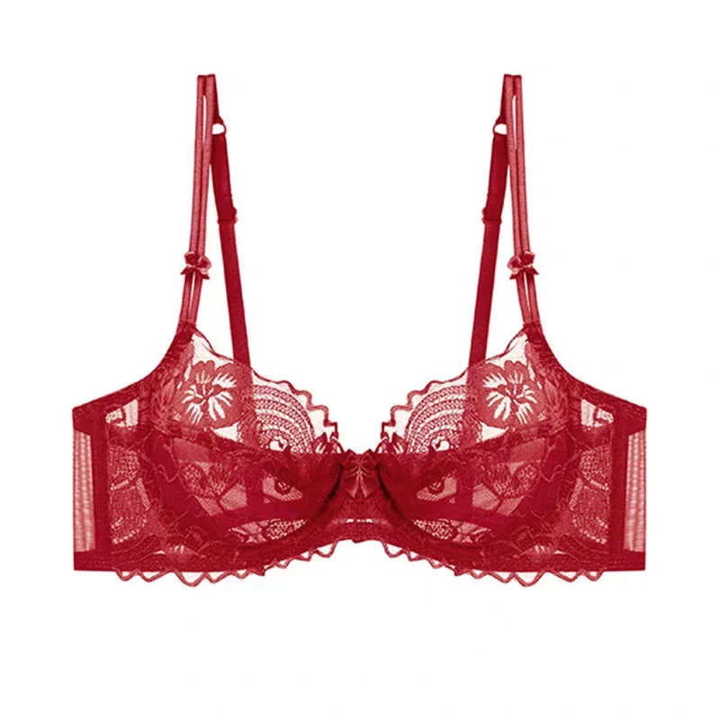 Ultra-Thin French Floral Lace Balconette Bra and Sheer Panty Set