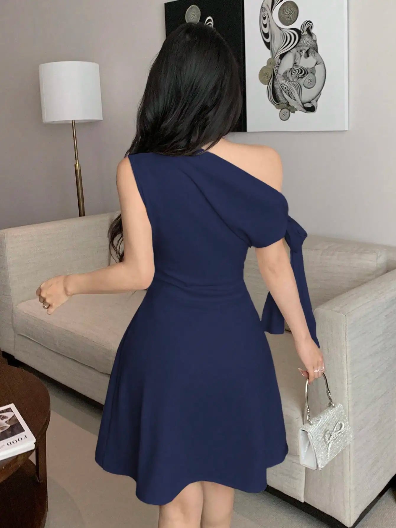 One Shoulder Mini Dress with Draped Detail and Elegant Asymmetrical Silhouette