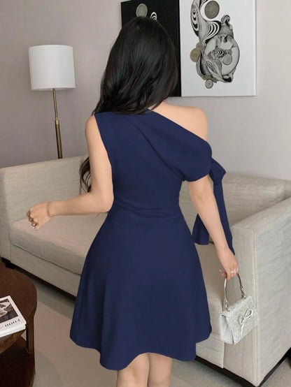 One Shoulder Mini Dress with Draped Detail and Elegant Asymmetrical Silhouette