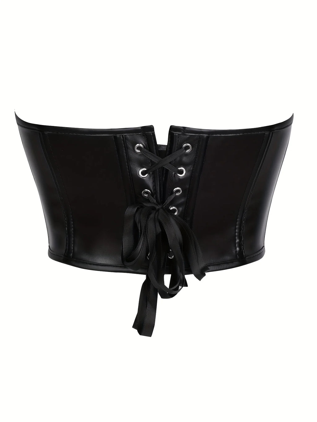 Strapless Faux Leather Corset Top with Structured Paneling and Sculpted Fit