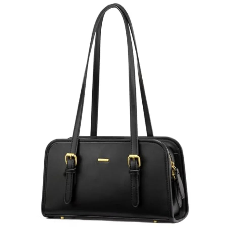 Vintage Inspired Genuine Leather Boston Shoulder Bag with Zip Closure