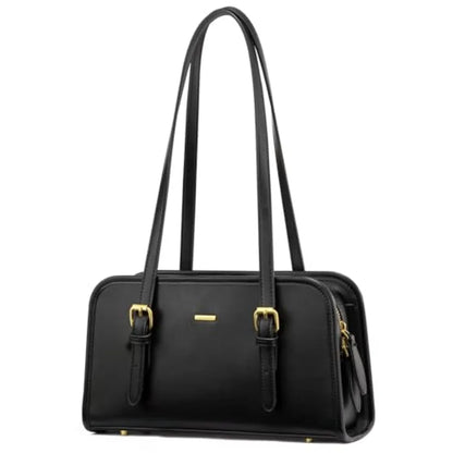 Vintage Inspired Genuine Leather Boston Shoulder Bag with Zip Closure