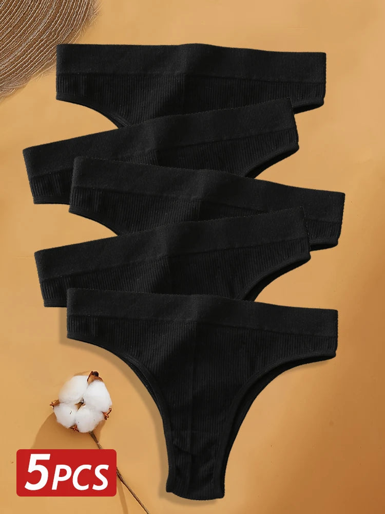 Seven-Piece Cotton Ribbed Low-Rise Bikini Panty Set