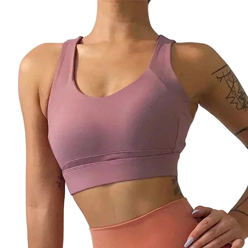 Mauve Criss-Cross Back Sports Bra with Keyhole Detail and Adjustable Band