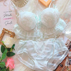 Sweet Peach Ruffled Wire-Free Bralette and Panty Set with Floral Embroidery