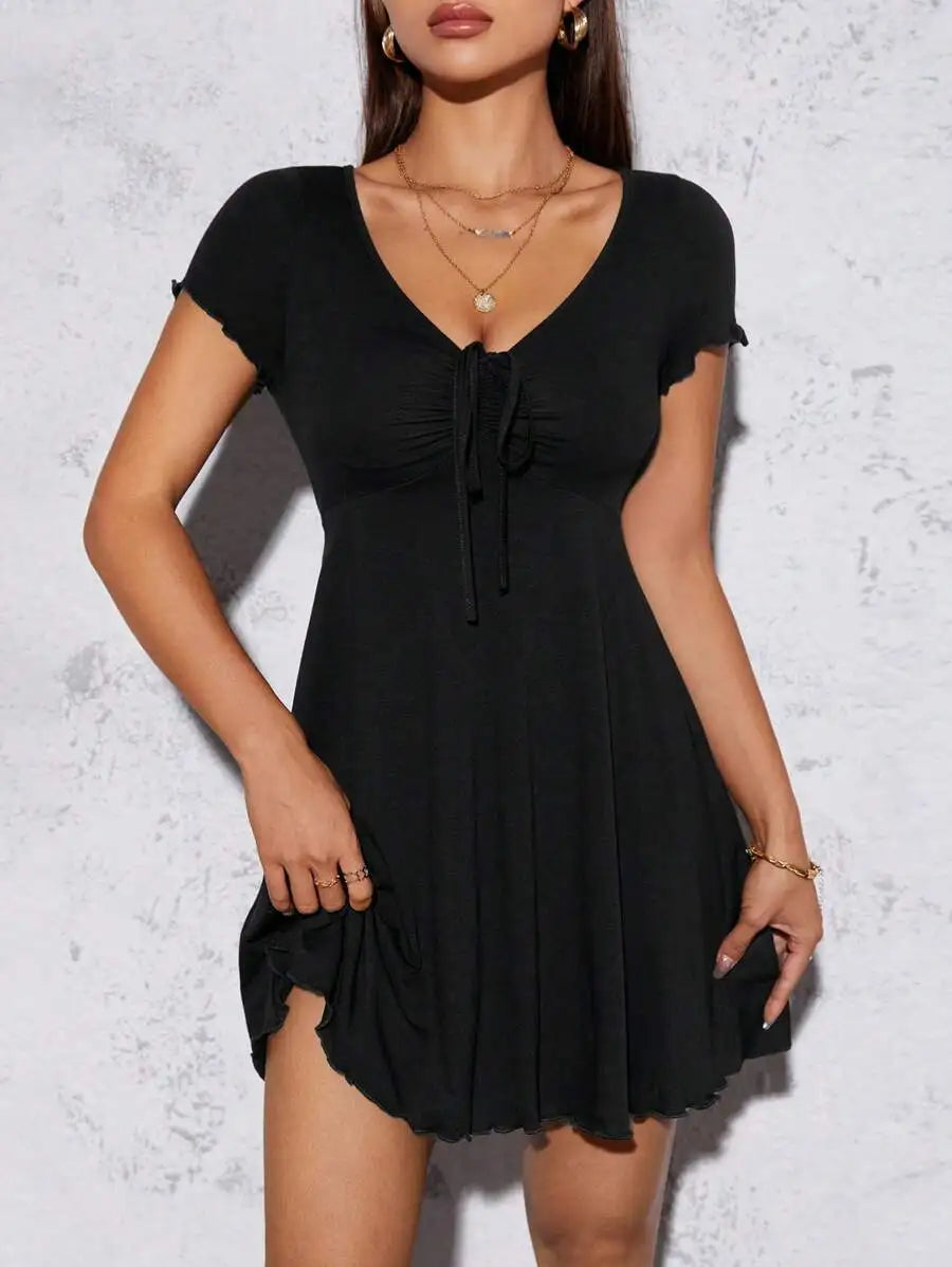 Heathered Taupe Short-Sleeve Fit and Flare Mini Dress