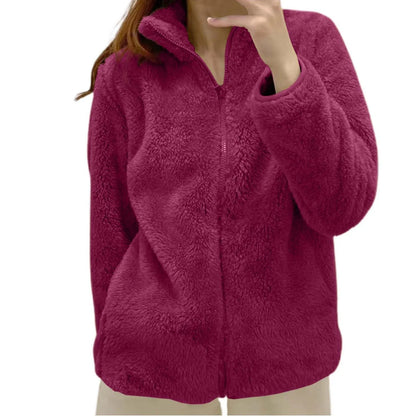Women's Plush Polar Fleece Zip Jacket with Relaxed Everyday Streetwear Layering Fit