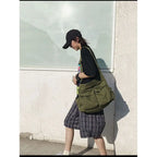 Utility Canvas Messenger Tote Bag with Oversized Crossbody Carry Design