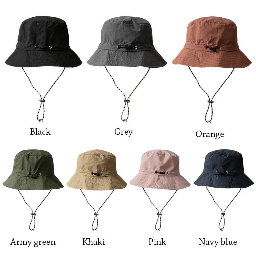 Unisex Waterproof Bucket Hat with Adjustable Chin Cord for Outdoor Travel and Hiking