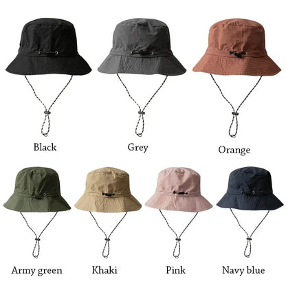 Unisex Waterproof Bucket Hat with Adjustable Chin Cord for Outdoor Travel and Hiking