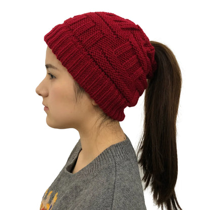 Open Top Acrylic Ponytail Knit Beanie for Winter Outdoor Casual Streetwear and Active Comfort