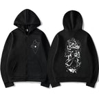Anime Streetwear Zip Hoodie With Manga Style Graphic Back Artwork