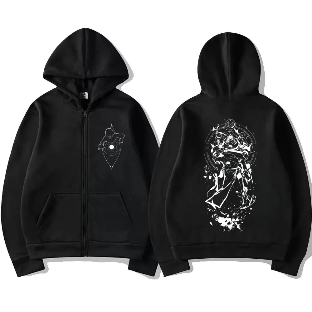 Anime Streetwear Zip Hoodie With Manga Style Graphic Back Artwork